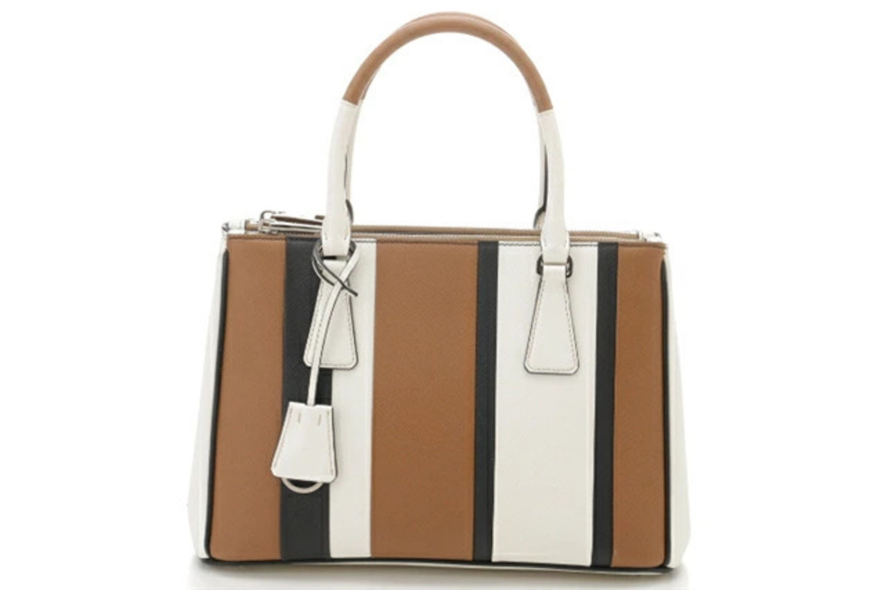 Prada Bag Shoulder Galleria Saffiano Leather Brown White Black